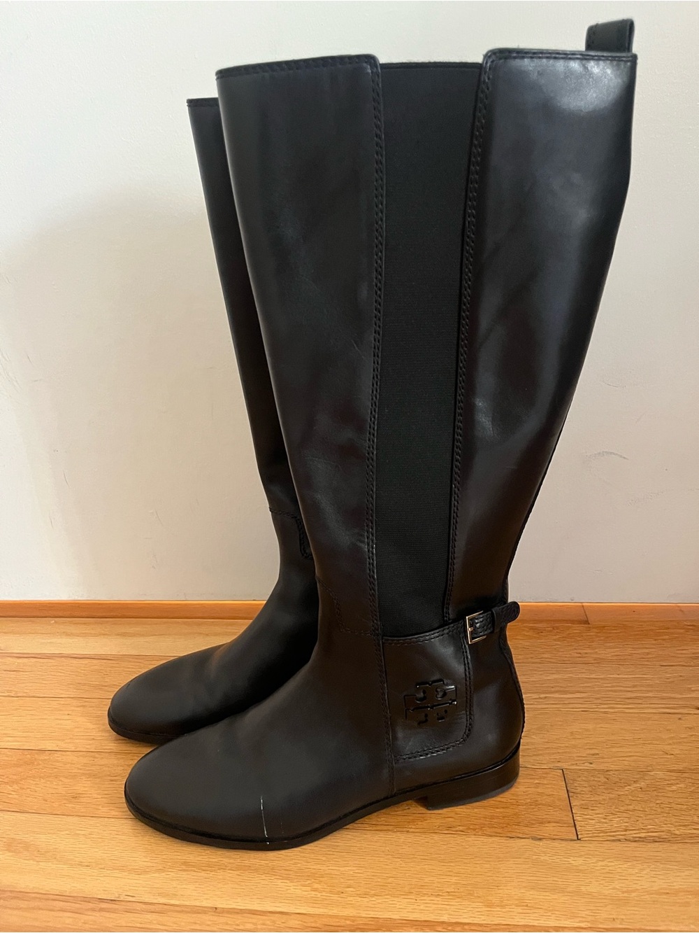 Tory Burch Black Leather Knee-High Riding Boots